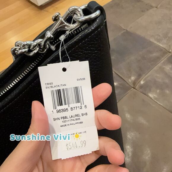 NWT Coach Laurel Large Shoulder Bag With Mirror Charm And Pouch CBI93 Black Tan - Picture 7 of 10